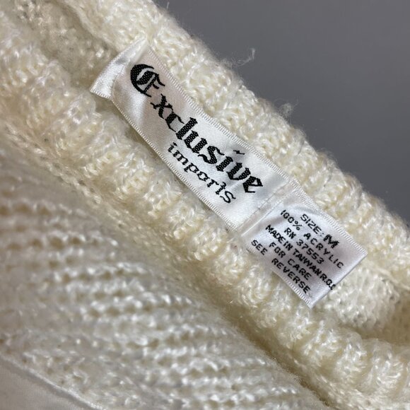 Vintage 80s Sweater Applique Beaded Sequins White Women Medium Batwing Sleeve - Picture 7 of 14